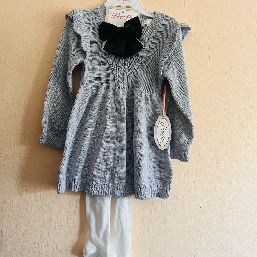 Nannette 3pc Light Gray Knit Sweater Dress